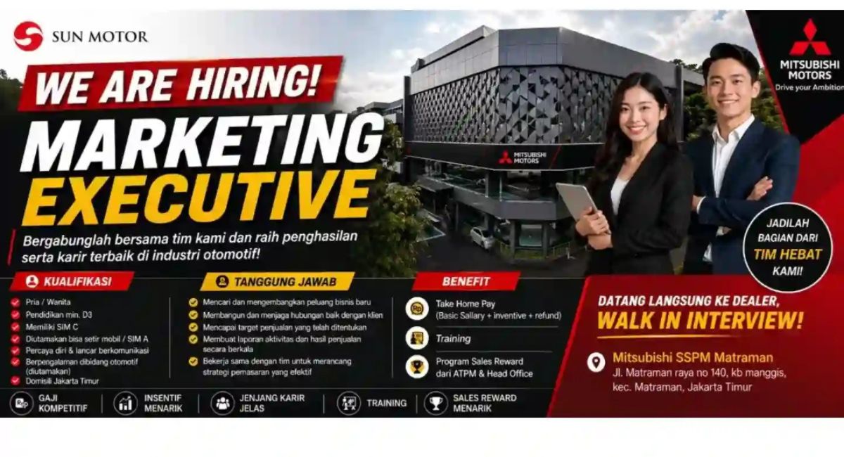 Gaji Plus Insentif Melimpah! Mitsubishi Matraman Buka Lowongan Marketing, Ini Syaratnya!